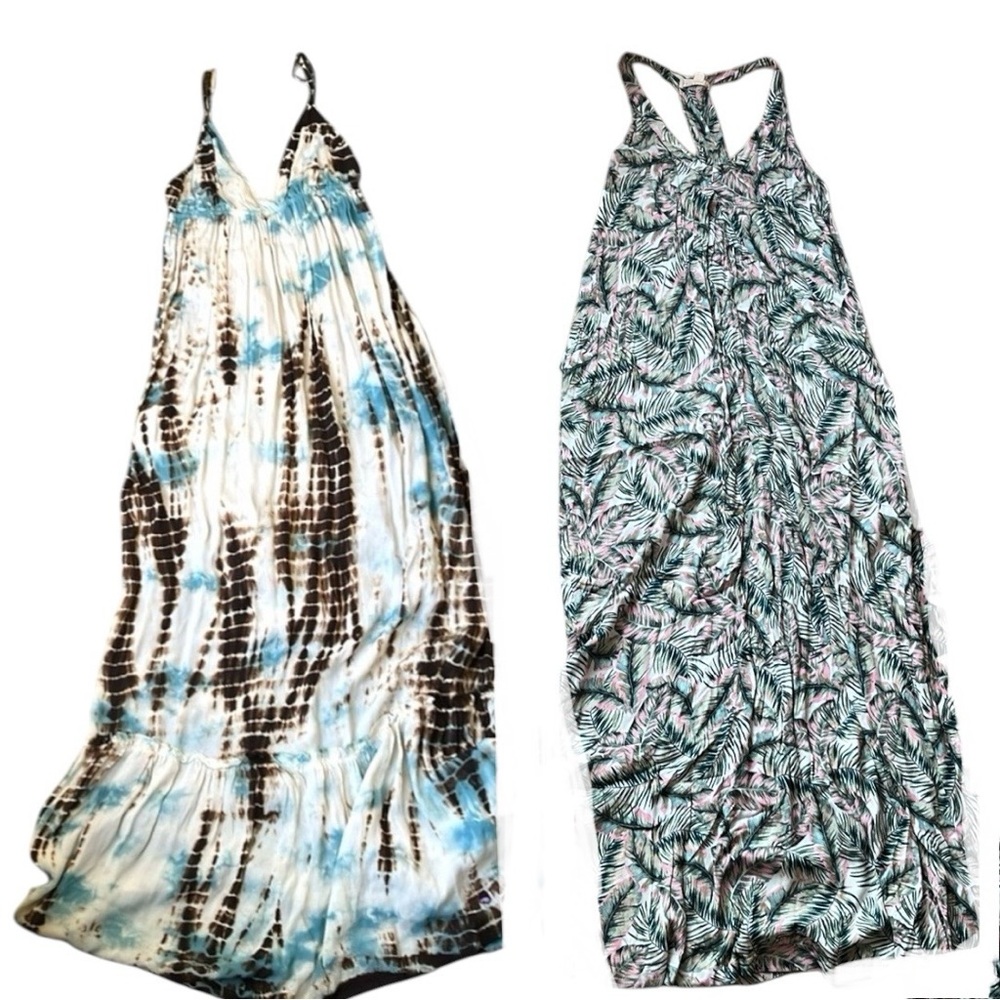 Lot of 2 lovestitch women’s Tropical Halter Tie Dye Boho Maxi Dresses Small